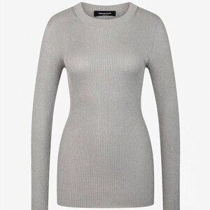 Fabiana Filippi Ribbed Long Sleeve Crewneck Cotton Jersey Top in Metallic Grey 2